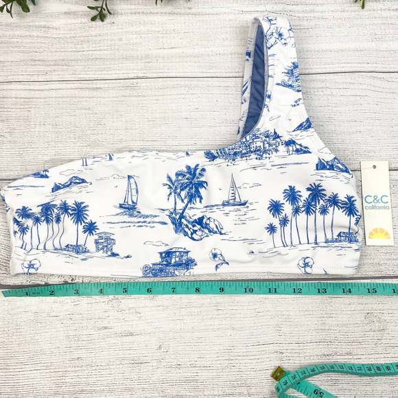NEW Ladies C&C California Toile Days Beach Print One Shoulder Bikini Top LG - Picture 6 of 8